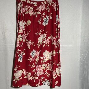 Talbots Petites 14P Red Floral Linen Blend A-Line Skirt Career Spring Casual